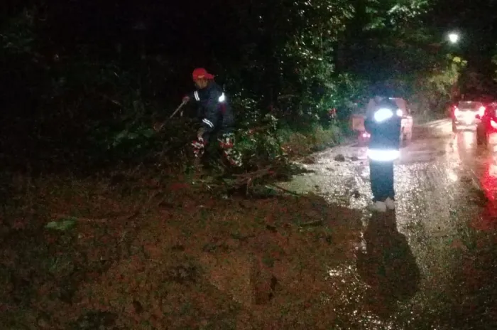 Bahu Jalan Puncak Kawasan Gunung Mas Bogor Tertutup Karena Longsor 