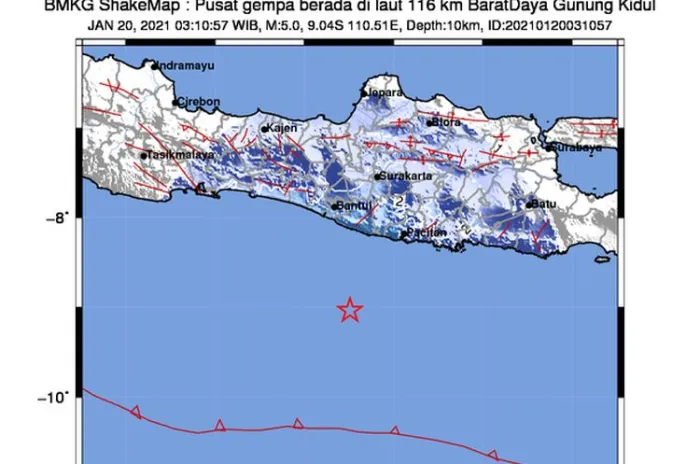 Gempa Dengan Skala M 5,0 Guncang Gunungkidul dan Pacitan