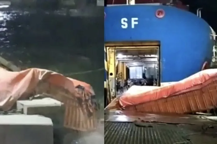 Sebuah Truk  Tercebur  ke Laut  Merak Sedang Angkut Semen 24 Ton  